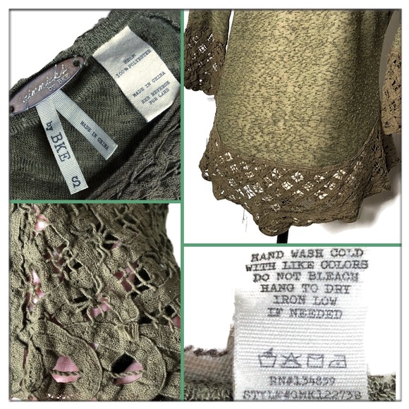 💞SOLD💞BKE Gimmicks lace  olive V-neck pullover - Picture 6 of 8